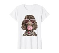 Glam Lunettes de Soleil Caniche en cœurs Boujee Chien avec Chewing-Gum T-Shirt Graphique avec Valeur, Femme, Blanc, M