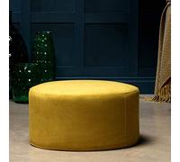 Glam Table d'appoint moderne en velours et repose-pieds, housse amovible, 61 cm de diamètre, 35,6 cm de hauteur, décoration d'intérieur jaune