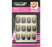 GLAM UP - Faux Ongles + Adhésifs - Noir Paillettes Dorées Noir