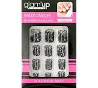 GLAM UP - Faux Ongles + Adhésifs - Transparent Dentelle Noire G