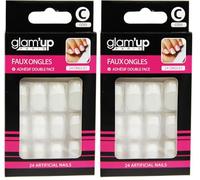 Glam’Up Paris - Faux Ongles - Pleine Couverture - Facile à Utiliser - 24 Faux Ongles par Boîte + Adhésifs Double Face - Forme Carrée XL - N°3 - French Manucure Blanc (Lot de 2)