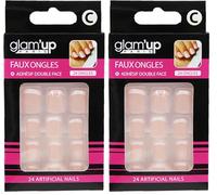 Glam’Up Paris - Faux Ongles - Pleine Couverture - Facile à Utiliser - 24 Faux Ongles par Boîte + Adhésifs Double Face - Forme Carrée Arrondie - N°1 - French Manucure Rose (Lot de 2)