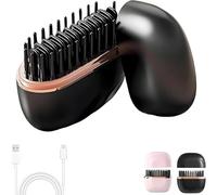 Glambrush Mini lisseur à cheveux, brosse à lisser portable rechargeable Nulira, mini peigne à lisser sans fil 2 en 1, contrôle de la température à 3 vitesses, coque anti-brûlure (Black)
