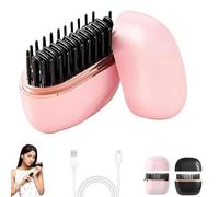 Glambrush Mini lisseur à cheveux, mini peigne à lisser électrique sans fil 2 en 1, contrôle de la température à 3 vitesses, coque anti-brûlure, brosse droite de voyage portable (Pink)