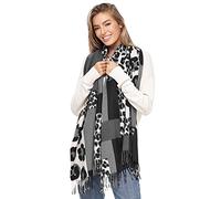 Glamexx24 Écharpe XXL Femme Écharpe Plaid Douillette Chaude Motif Léopard Tricolore Franges Poncho Oversize