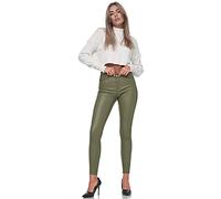 Glamexx24 Pantalon skinny pour femme avec effet cuir taille haute stretch, Vert armée., S mince