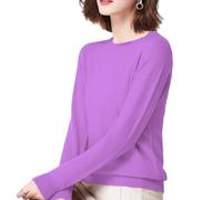 Glamexx24 Pull à manches longues pour femme - Col rond - Pull en tricot - Chaud - Décontracté - Couleur unie - Pull tricoté - Hauts basiques, Mauve, M-L