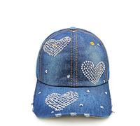 Glamexx24 Topstyle Casquette en jean de style vintage avec étoile et strass, Cœur bleu foncé, taille unique
