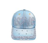 Glamexx24 Topstyle Casquette en jean de style vintage avec étoile et strass, Love bleu clair, taille unique