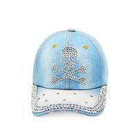 Glamexx24 Topstyle Casquette en jean de style vintage avec étoile et strass, Tête de mort bleu clair, taille unique