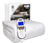 GlamHaus Couverture électrique pour lit Simple - Housse de Matelas - Matelassée en Diamant de qualité supérieure - Réglages de Chaleur pour Les Pieds et Le Corps, minuterie et Lavable en Machine