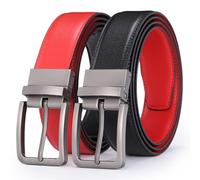 Glamicci Ceinture réversible en cuir véritable pour homme 33 mm de large | Ceinture 2 en 1 | Sangle de ceinture réglable pour s'adapter, Noir/rouge., Large: Up to 40” Waist Trim to adjust