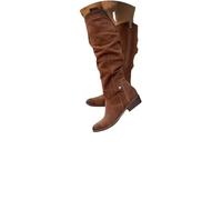 Glamidea Bottes Au Genou en Daim Bottes Cow-Boy à Fermeture Éclair et Talon Bloc D'hiver Unies Chaudes à Talon Bas Style Western Élégantes et Décontractées