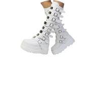 Glamidea Bottes de Genou pour Femmes Unicolores à Plateforme avec Boucle et Fermeture Éclair Style Gothiques Punk D'hiver à Talon Compensé Bottes Chevalier Modernes et Antidérapants pour Moto