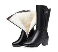 Glamidea Bottes de Neige Noires pour Femmes à Talon Bloc Mi-Mollets Chaudes et Doublées D'hiver Élégantes avec Fermeture Éclair Imperméables et Antidérapantes Bottes de Loisirs Confortables