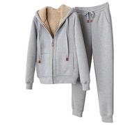 Glamidea Ensemble Sportif Polaire 2 Pièces pour Femme Hiver Tenue D'Entraînement Unicolore Chaud Tenue Fitness avec Poches et Cordon Veste Capuche Zippée Pantalon Jogging Ensemble pour les Loisirs