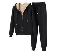 Glamidea Ensemble Sportif Polaire 2 Pièces pour Femme Hiver Tenue D'Entraînement Unicolore Chaud Tenue Fitness avec Poches et Cordon Veste Capuche Zippée Pantalon Jogging Ensemble pour les Loisirs