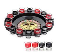 Glamified Drinking Games Party Fun with Roulette - 16 verres numérotés noirs et rouges - Jeu de roulette durable avec emballage sécurisé et 2 balles en métal