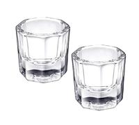 Glamified Lot de 2 pots de maquillage professionnels en verre cristal pour nail art, accessoires de technicien des ongles, poudre liquide pour ongles en acrylique, pots de teinture pour sourcils