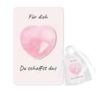 Glamifyr Cadeau porte-bonheur - Cœur en quartz rose avec carte « Du schaffst das », cadeau de courage et d'encouragement pour femme, petit dans un sac en organza