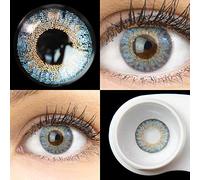 Glamlens lentilles de couleur bleu bleues naturelles colorées très haute opacité Flora Brillant Blue + étuis à lentilles de contact | 1 paire (2 pièces) | DIA 14.50 | sans correction | 0,00 Dioptries
