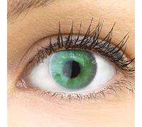 Glamlens lentilles de couleur vertes naturelles colorées très haute opacité Valencia Green + étuis à lentilles de contact | 1 paire (2 pièces) | DIA 14,20 | sans correction | 0,00 Dioptries