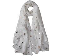 GlamLondon Écharpe galaxie dorée à paillettes avec étoiles imprimées pour femme - Blanc - Taille Unique