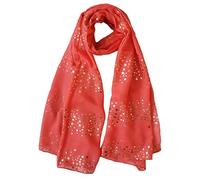 GlamLondon Écharpe galaxie dorée à paillettes avec étoiles imprimées pour femme - Orange - Taille Unique