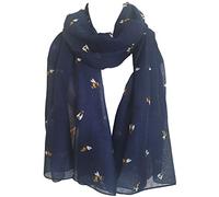 GlamLondon Foulard imprimé abeille pour femme, léger, tendance, surdimensionné - Bleu - Large
