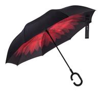 Glamore Parapluie Inverse Inversé Canne Automatique Grande Taille Etanche Anti UV Anti-Vent Anti-Retournement Manche C Noir Rouge