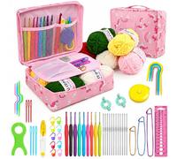 Glamoreal 59 pièces. Set de Crochet pour débutants, Crochets | 59 pièces : kit de crochetage débutant, 9 crochets ergonomiques 2-6 mm, 12 aiguilles à pointe, fil et sac à fermeture éclair