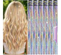 Glamoreal Hair Tinsel Clip-In, 18 mèches de cheveux scintillantes, 60 cm | 18 mèches de tinsel à clip, paillettes arc-en-ciel résistantes à la chaleur, kit de cheveux de fée de 60 cm pour femmes