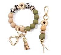 Glamoreal porte-clés perles silicone, lot de 2, bracelet porte-clés | Lot de 2 porte-clés en perles de silicone, fermoir cœur, cordon renforcé. Porte-clés mains libres