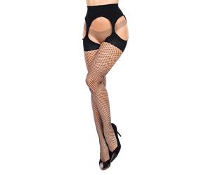 GLAMORY Femme Open Collants Résille Ouverts Mesh, Noir, 3XL Grande Taille EU