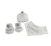 Glamour Girlz Little Miracle Hello World Lot de 3 bonnets et chaussons pour bébé fille et garçon 100 % coton Gris