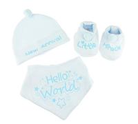 Glamour Girlz Lot de 3 chapeaux et chaussons pour bébé 100 % coton pour nouveau-né à 3 mois Little Miracle Hello World Bleu