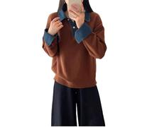 Glamour Oversized Knit Sweater for Women - Denim Polo Collar Mock Neck Pullover for Fall & Winter