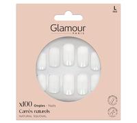 GLAMOUR PARIS - 100 Faux Ongles Carrés Naturels - Kit Complet avec Colle, Lime, Bâtonnet, Applicateur - 12 Tailles - Manucure Facile