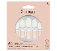 GLAMOUR PARIS - 100 Faux Ongles Ovales Naturels et French Manucure - Kit Complet avec Colle, Lime, Bâtonnet et Applicateur - 12 Tailles - Manucure Facile