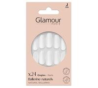 GLAMOUR PARIS - 24 Faux Ongles Ballerine Naturels - Kit Complet Colle, Lime, Bâtonnet, Applicateur - 12 Tailles - Manucure Facile