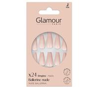 GLAMOUR PARIS - 24 Faux Ongles Ballerine Nude - Kit Complet Colle, Lime, Bâtonnet, Applicateur - 12 Tailles - Manucure Facile