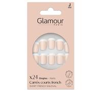 GLAMOUR PARIS - 24 Faux Ongles Carrés Courts french manucure - Kit Complet Colle, Lime, Bâtonnet, Applicateur - 12 Tailles - Manucure Facile