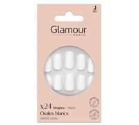 GLAMOUR PARIS - 24 Faux Ongles Ovales Blanc - Kit Complet Colle, Lime, Bâtonnet, Applicateur - 12 Tailles - Manucure Facile