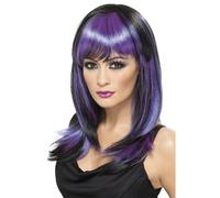 Glamour Perruque Sorcière Adultes Halloween Sorcières Noir et Violet Déguisement