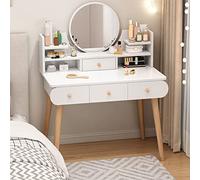 Glamour Station Glamour Lot de 100 coiffeuses modernes avec miroir éclairé à LED 4 tiroirs et étagères ouvertes réglables pour chambre à coucher 100 x 40 x 120 cm