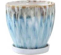 GlamourYard Jardinière Originale Pot de Plantes d'intérieur en céramique Style européen avec Plateau, Grand Fleurs créatif au Sol Décoration printanière(S)