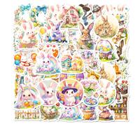 GlamRays 50 Pièces Mignon Autocollants Vinyle Lapin Oeuf Pâques Résistant à l'eau pour Enfants Ordinateur Portable Coque de Téléphone Bouteille d'eau Scrapbooking Cartes Enveloppe Fête du