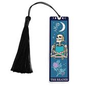 GlamRays Cadeaux pour Les Amoureux des Livres Marque-Page de Noël Amusant pour Femmes et Hommes Tarot Marque-Page Carte de Tarot Squelette Cadeau d'horreur Anniversaire (Bleu)