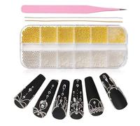 GlamRays Caviar Lot de 2 chaînes à ongles dorées à 12 degrés et perles caviar argentées pour nail art