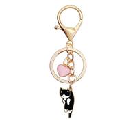 GlamRays Chat Paresseux Rose Cœur Porte-clés Drôle de Chaton de Dessin animé Mignon Porte-clés pour Animal Porte-clés Fille Anniversaire, Noir , L
